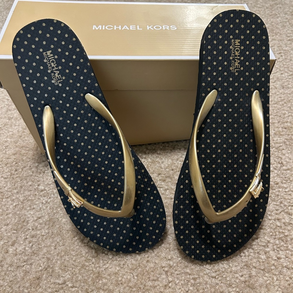 Michael Kors Black and Gold Polka Dot Sandals